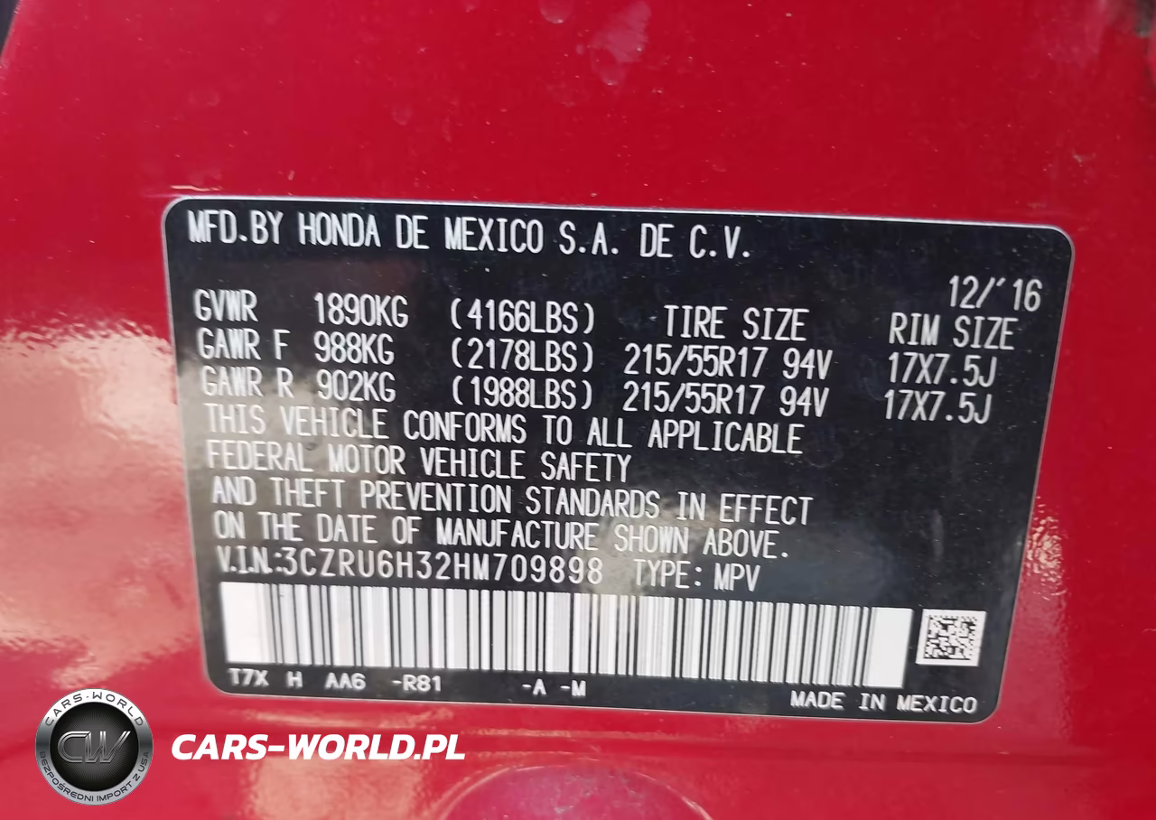 2017 Honda Hr-V Lx VIN:3CZRU6H32HM709898 - 9