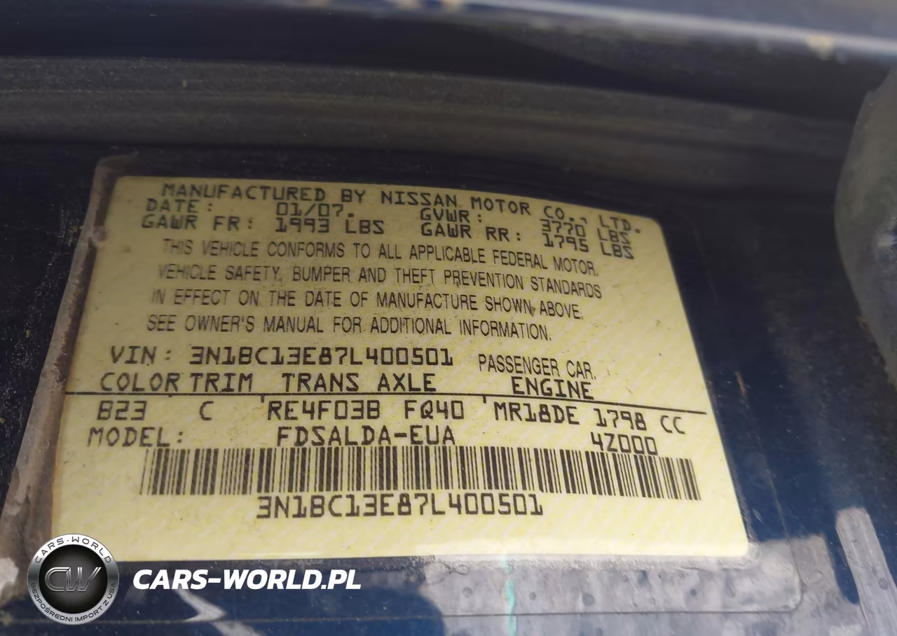 2007 Nissan Versa 1.8S VIN:3N1BC13E87L400501 - 9