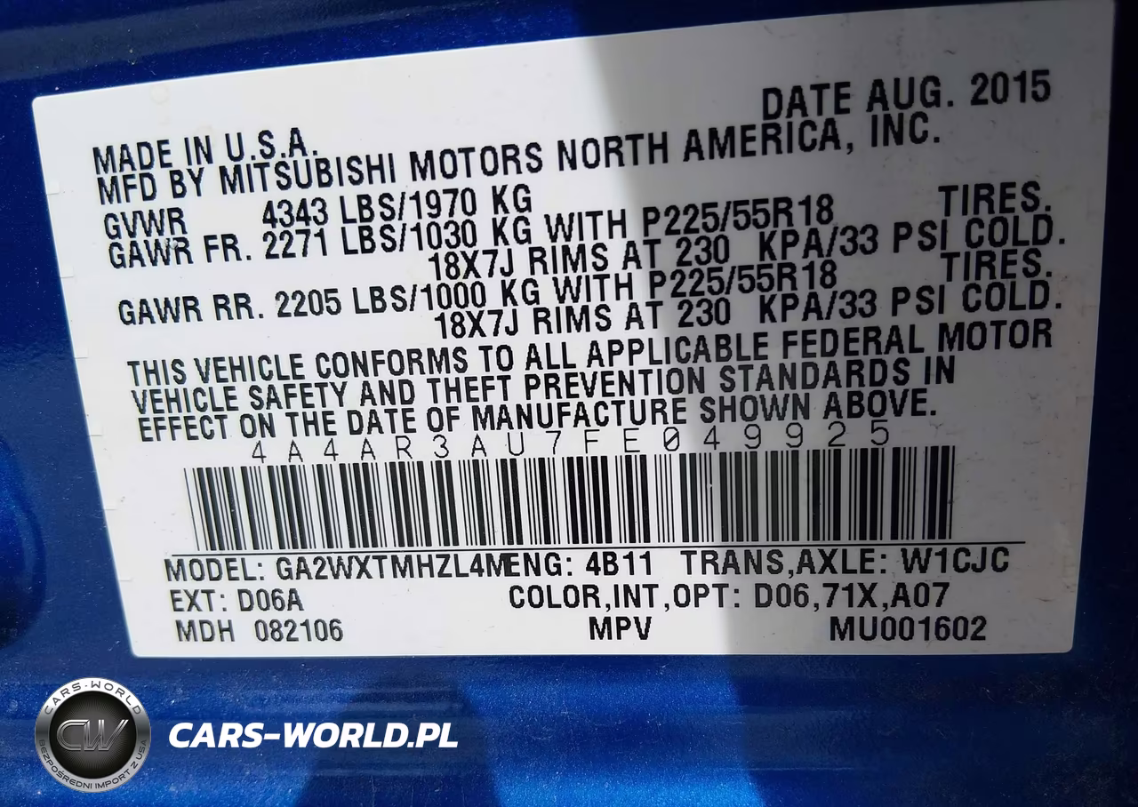 2015 Mitsubishi Outlander Sport Es VIN:4A4AR3AU7FE049925 - 9