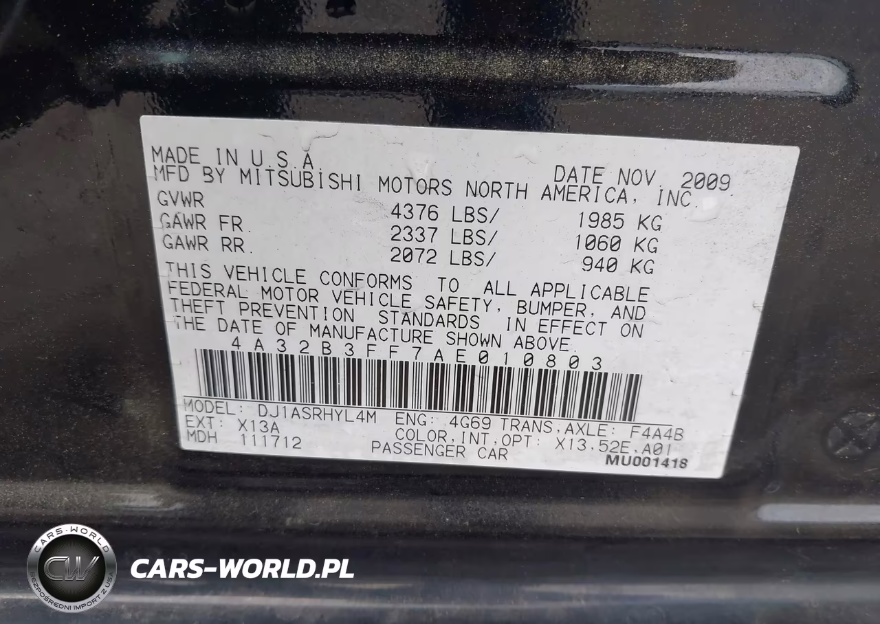2010 Mitsubishi Galant Es-Se VIN:4A32B3FF7AE010803 - 9