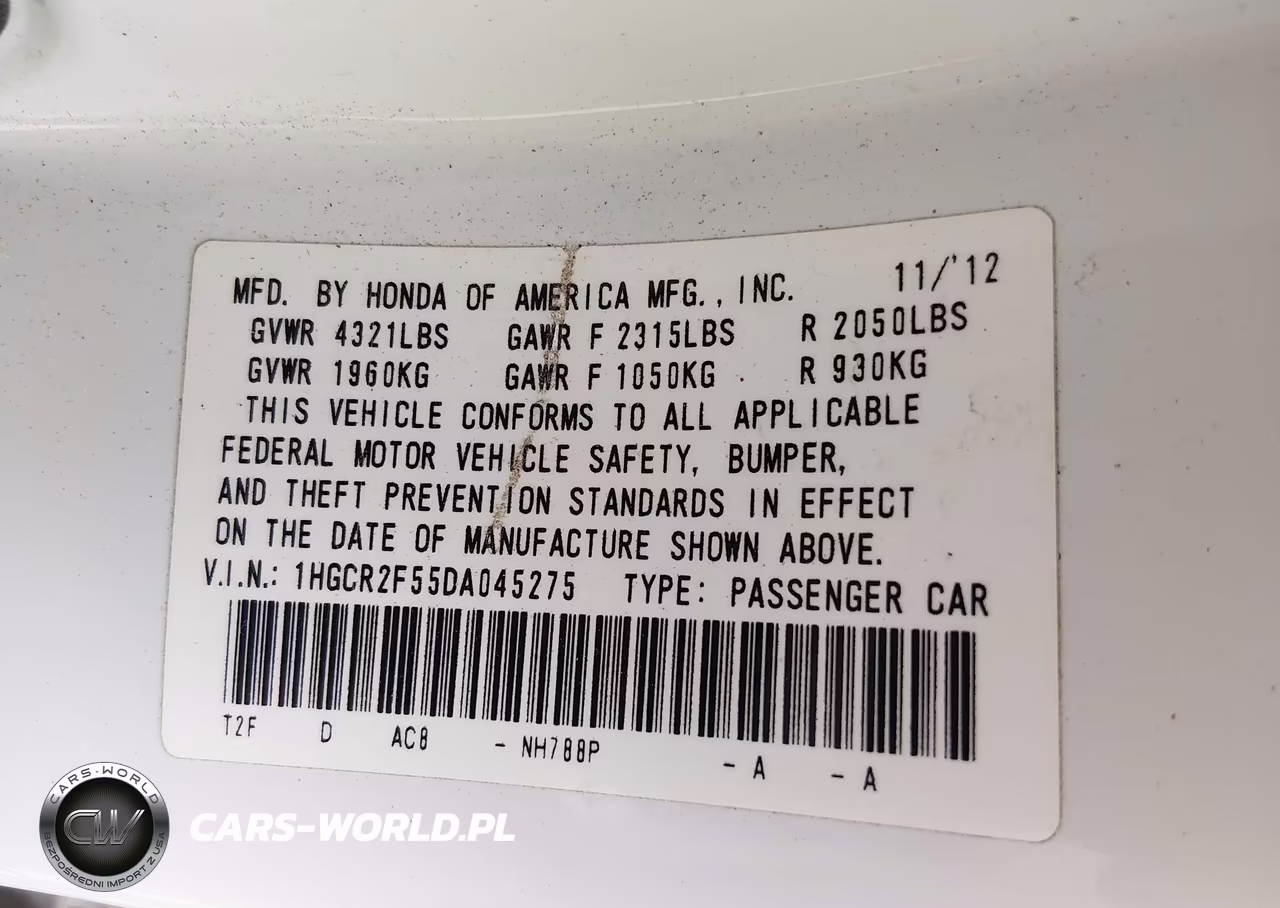 2013 Honda Accord Sport VIN:1HGCR2F55DA045275 - 9