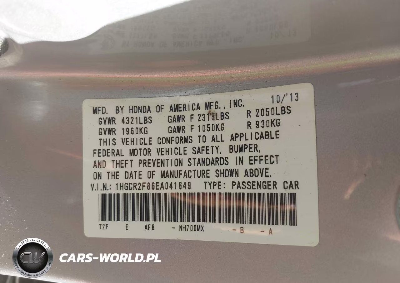 2014 Honda Accord Ex-L VIN:1HGCR2F86EA041649 - 9