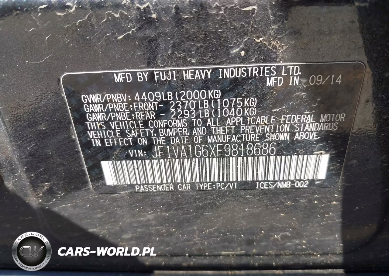 2015 Subaru Wrx Limited VIN:JF1VA1G6XF9818686 - 9