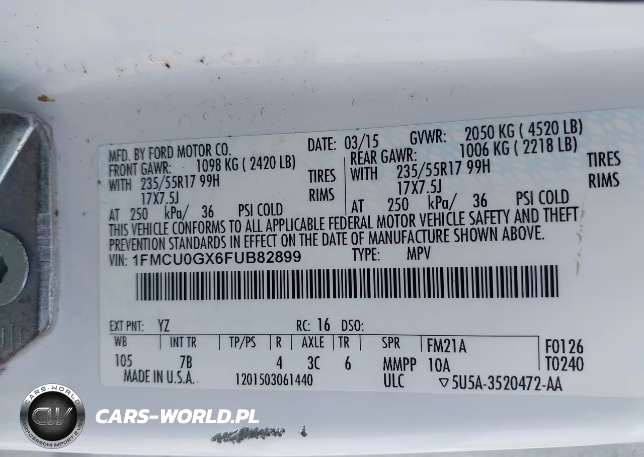 2015 Ford Escape Se VIN:1FMCU0GX6FUB82899 - 9