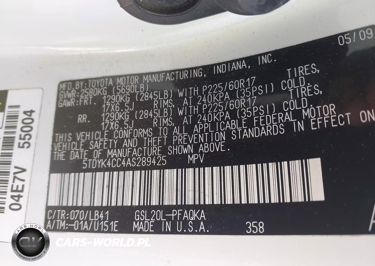 2010 Toyota Sienna Xle VIN:5TDYK4CC4AS289425 - 9
