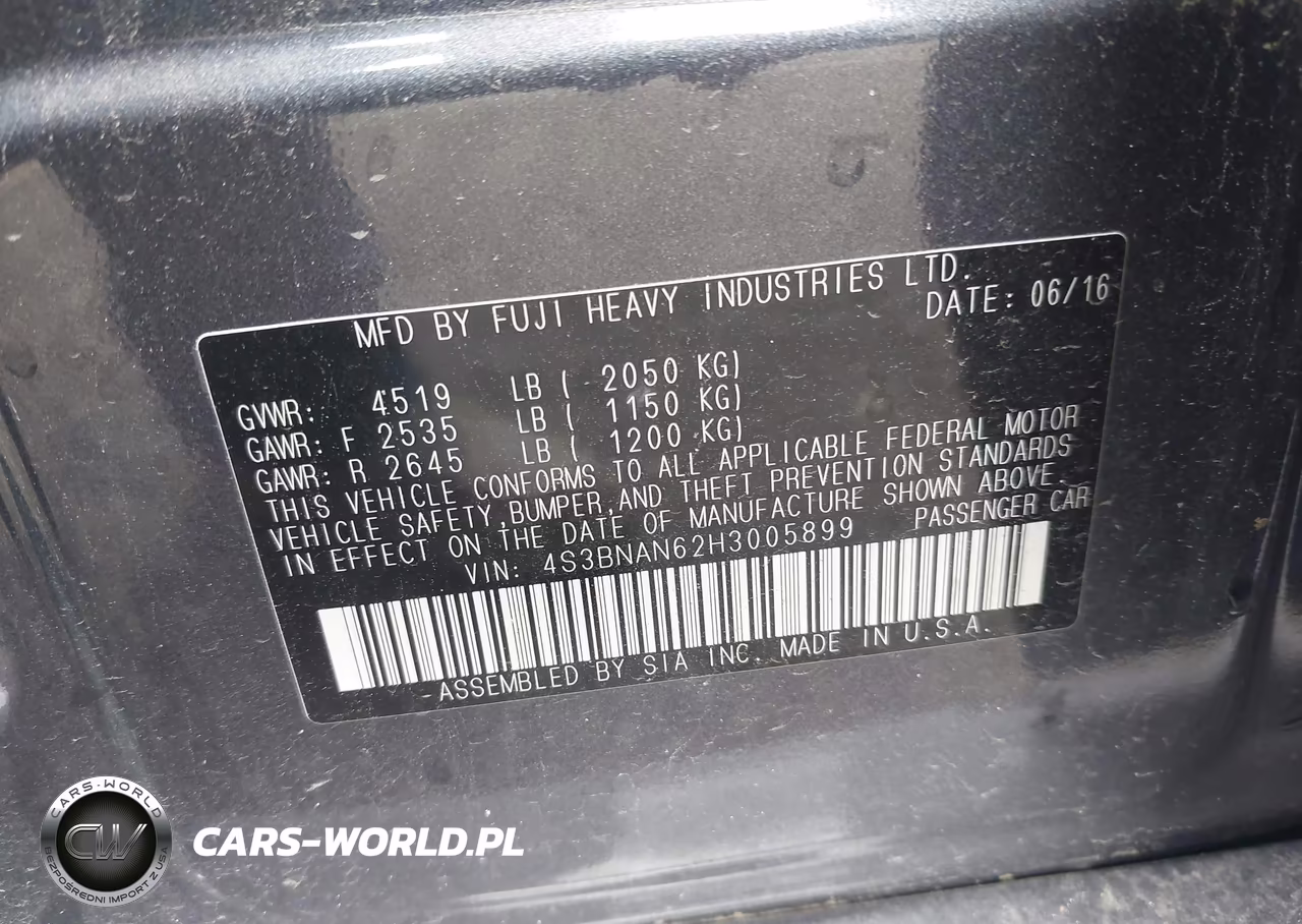 2017 Subaru Legacy 2.5I Limited VIN:4S3BNAN62H3005899 - 9