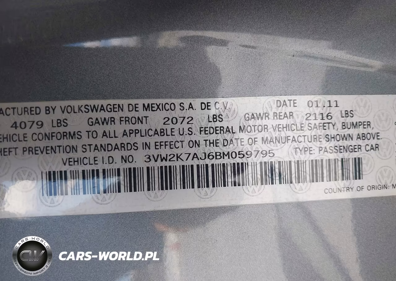 2011 Volkswagen Jetta 2.0L S VIN:3VW2K7AJ6BM059795 - 9