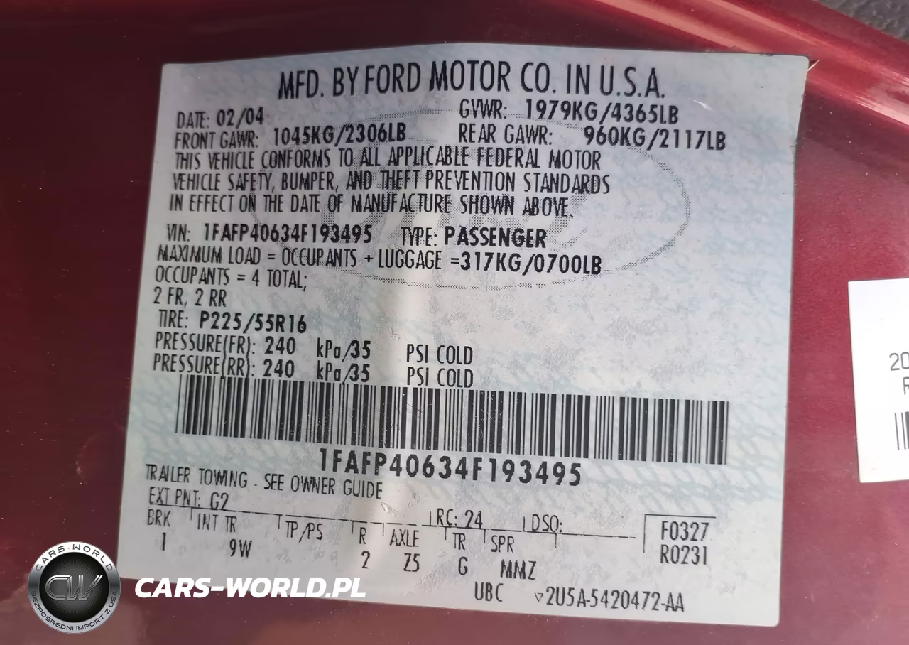 2004 Ford Mustang VIN:1FAFP40634F193495 - 9