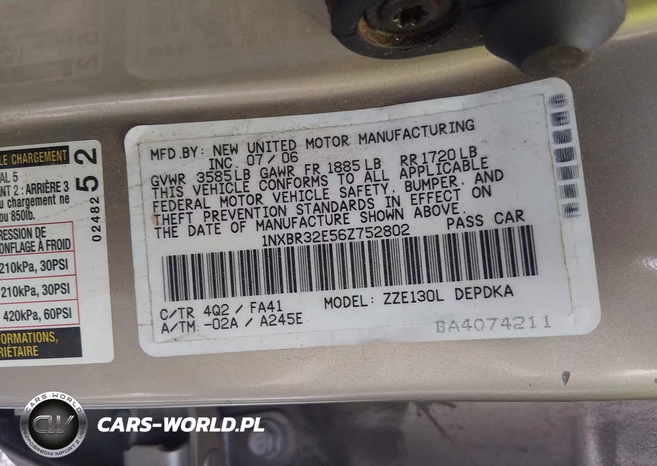 2006 Toyota Corolla Ce VIN:1NXBR32E56Z752802 - 9