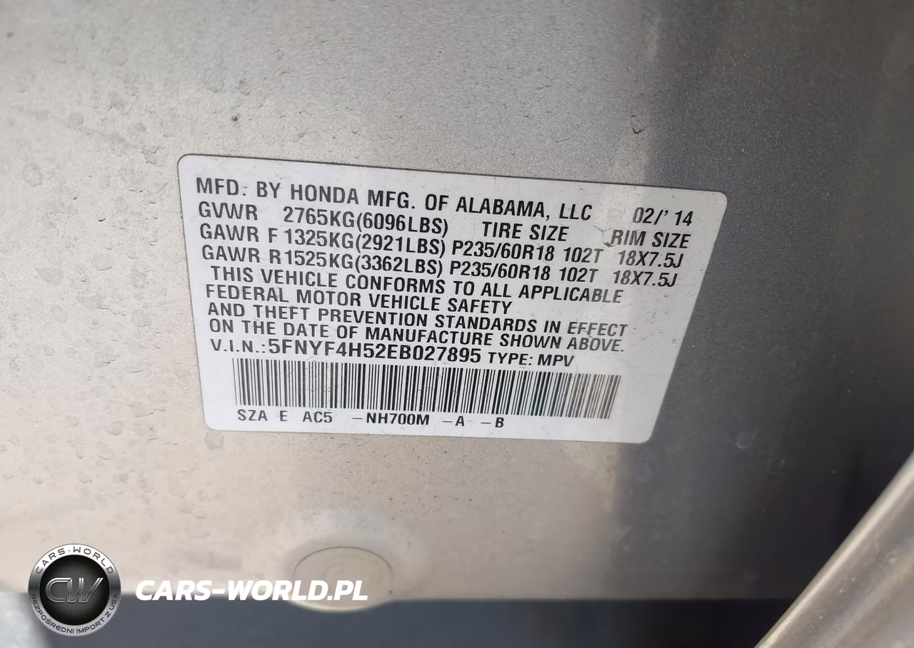2014 Honda Pilot Ex-L VIN:5FNYF4H52EB027895 - 9