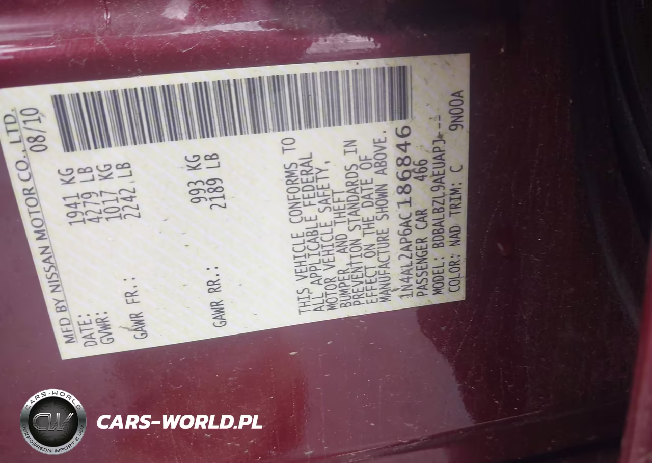 2010 Nissan Altima 2.5 S VIN:1N4AL2AP6AC186846 - 9
