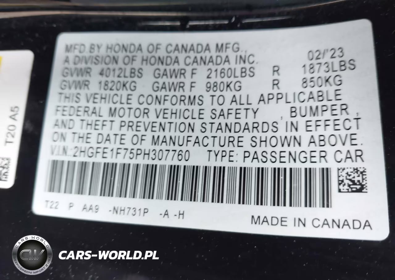 2023 Honda Civic Ex-Ex W-O Bsi VIN:2HGFE1F75PH307760 - 9
