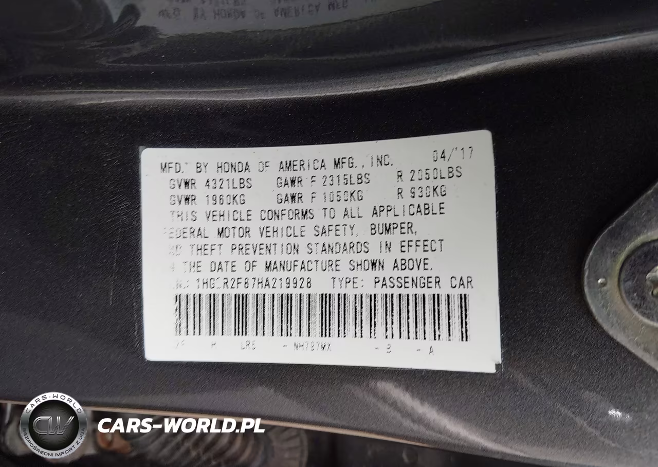 2017 Honda Accord Ex-L VIN:1HGCR2F87HA219928 - 9