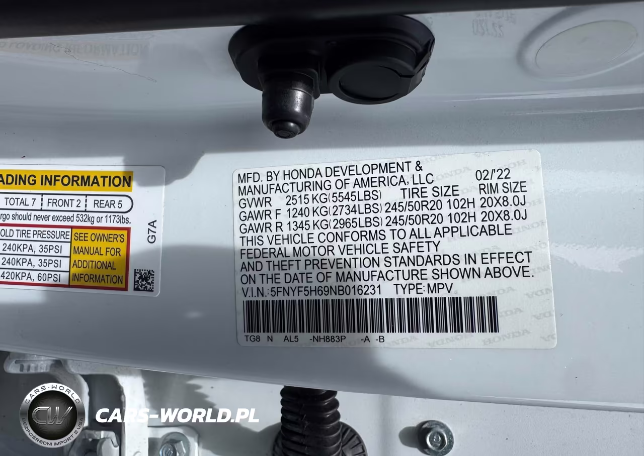 2022 Honda Pilot Touring VIN:5FNYF5H69NB016231 - 9