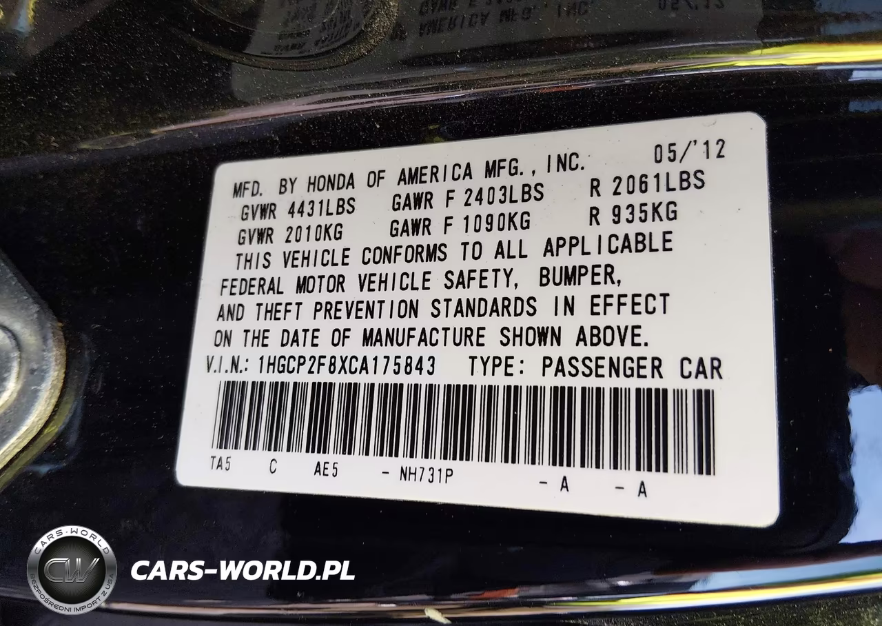 2012 Honda Accord 2.4 Ex-L VIN:1HGCP2F8XCA175843 - 9