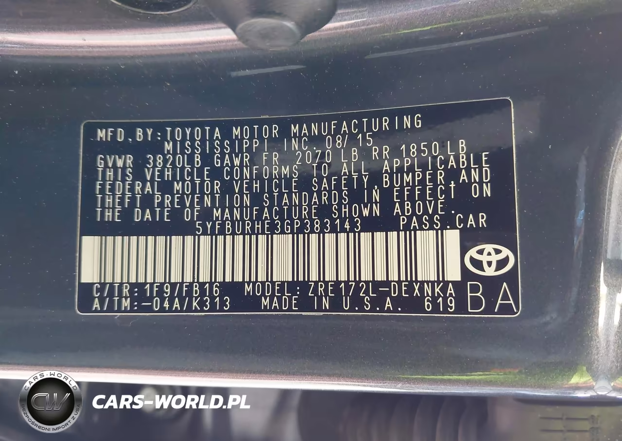 2016 Toyota Corolla Le VIN:5YFBURHE3GP383143 - 9
