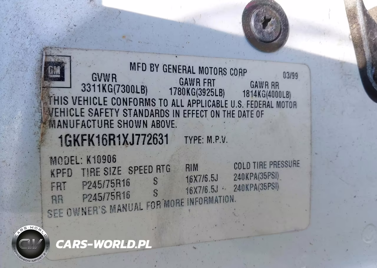 1999 GMC Suburban 1500 Slt Cmi VIN:1GKFK16R1XJ772631 - 9