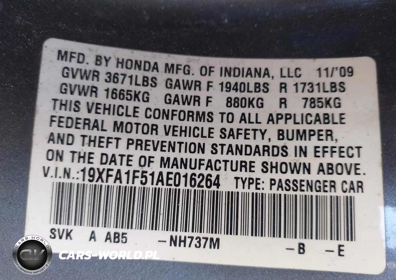 2010 Honda Civic Lx VIN:19XFA1F51AE016264 - 9