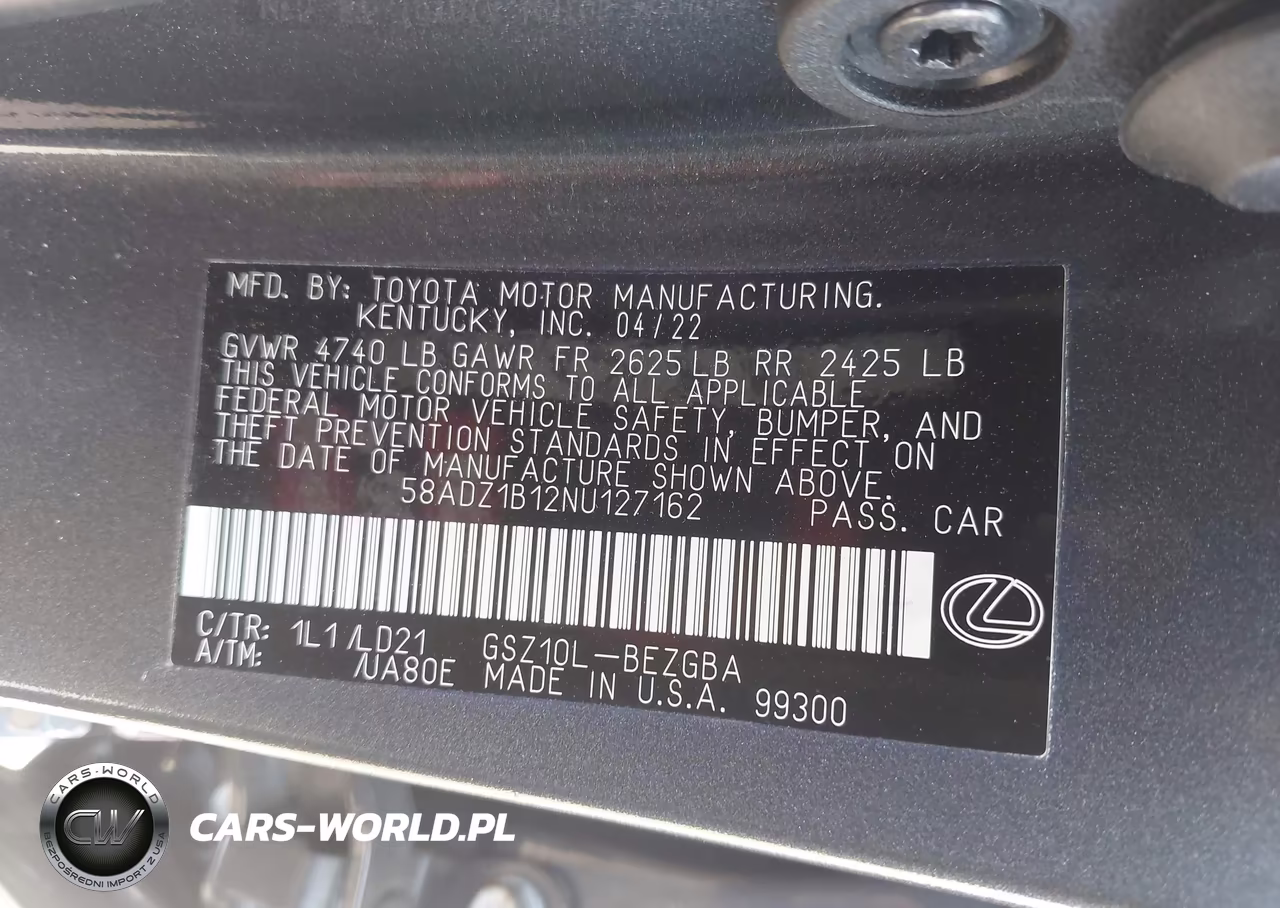 2022 Lexus Es 350 VIN:58ADZ1B12NU127162 - 9