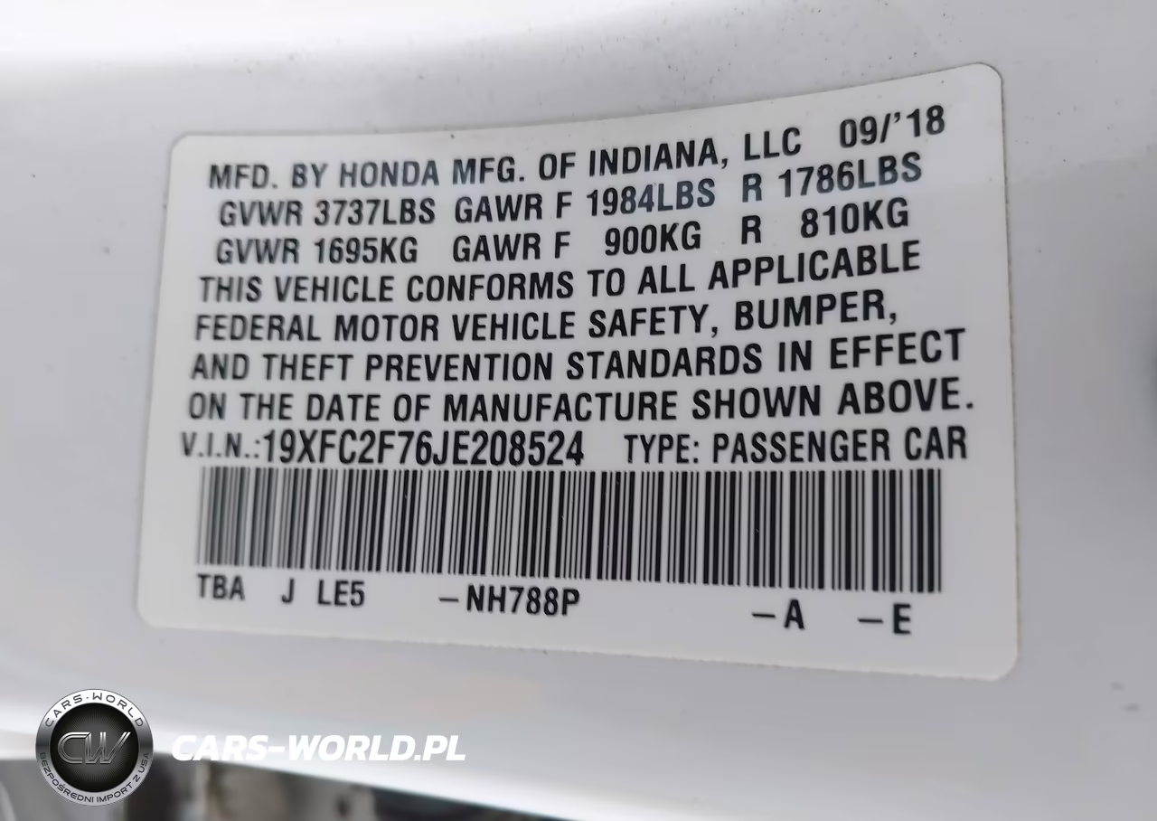 2018 Honda Civic Ex VIN:19XFC2F76JE208524 - 9