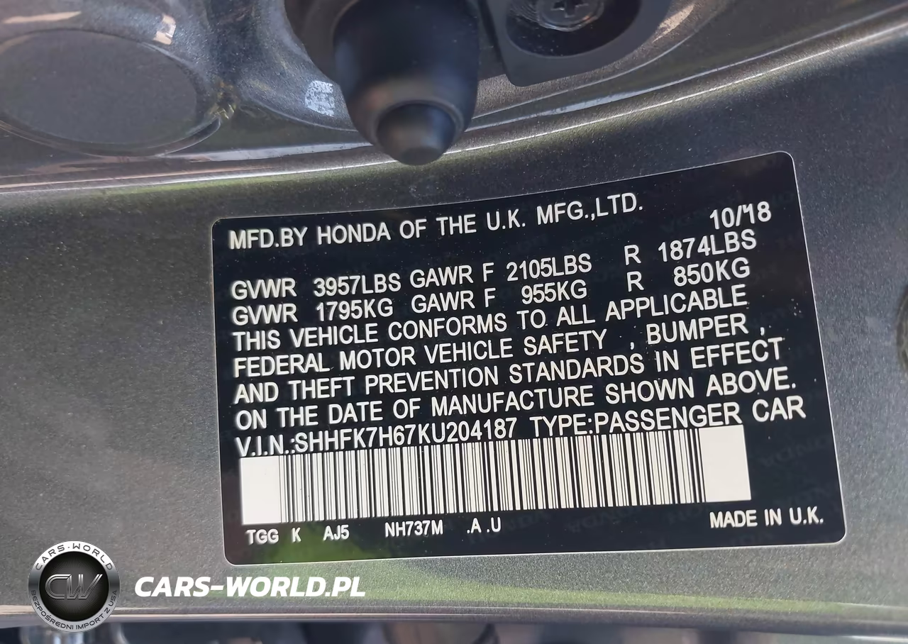 2019 Honda Civic Ex VIN:SHHFK7H67KU204187 - 9