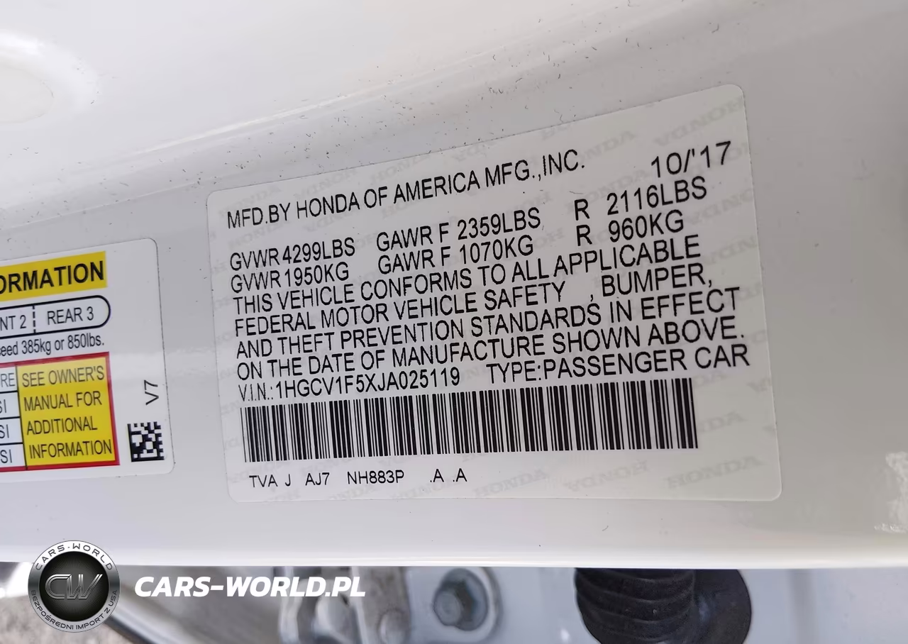 2018 Honda Accord Ex-L VIN:1HGCV1F5XJA025119 - 9