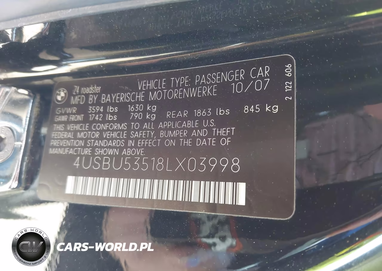 2008 BMW Z4 3.0Si VIN:4USBU53518LX03998 - 9