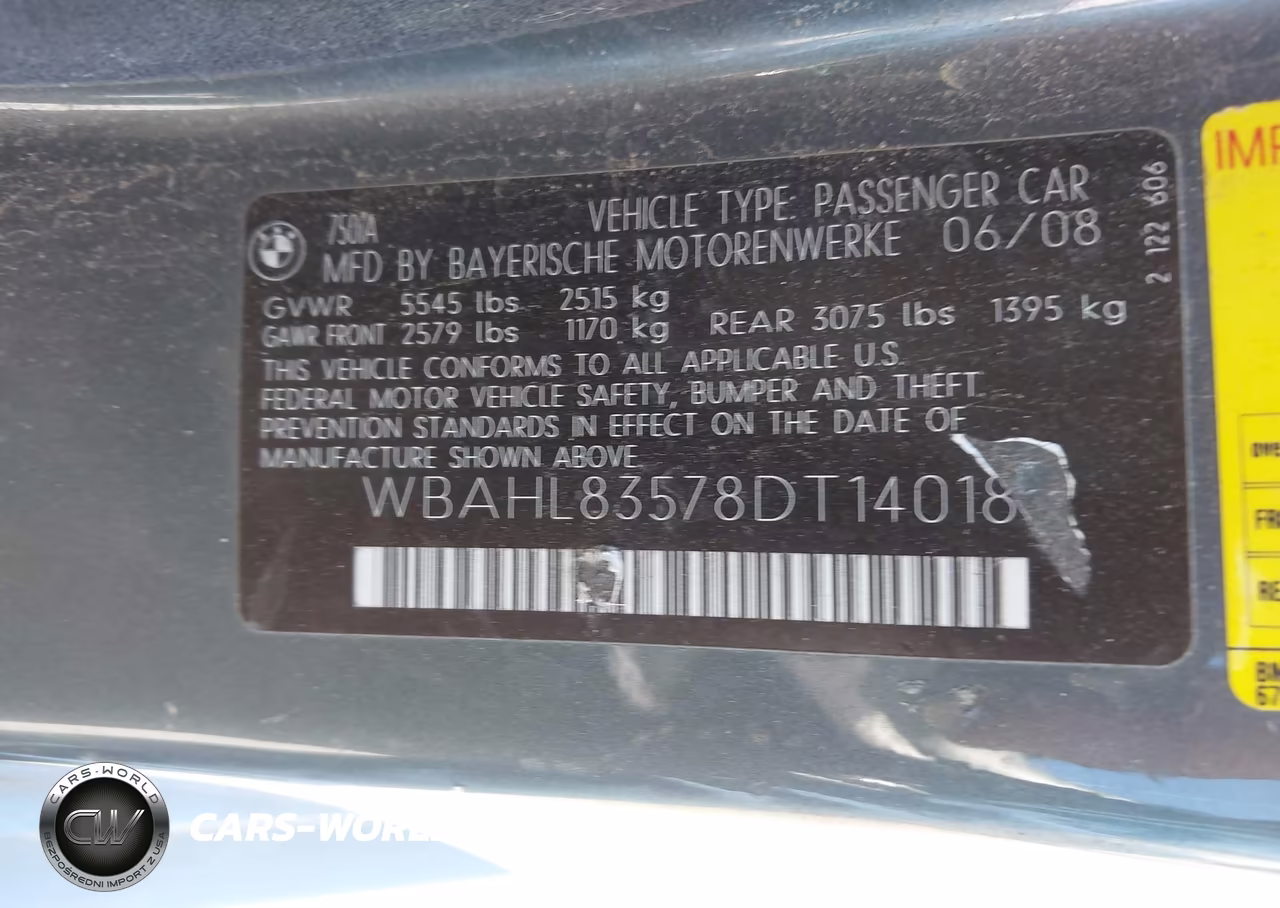 2008 BMW 750I VIN:WBAHL83578DT14018 - 9