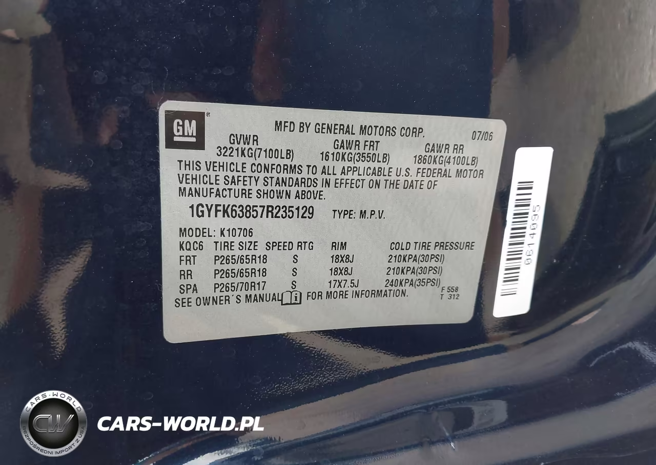 2007 Cadillac Escalade Standard VIN:1GYFK63857R235129 - 9