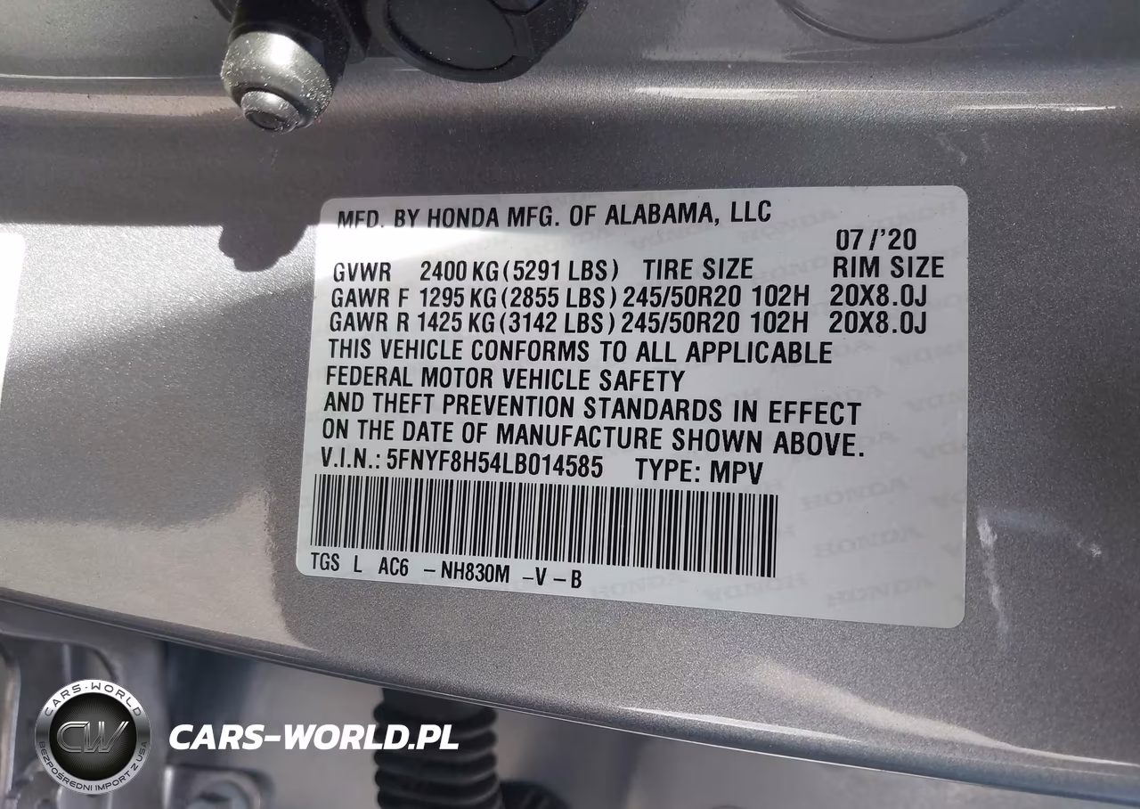 2020 Honda Passport Awd Ex-L VIN:5FNYF8H54LB014585 - 9