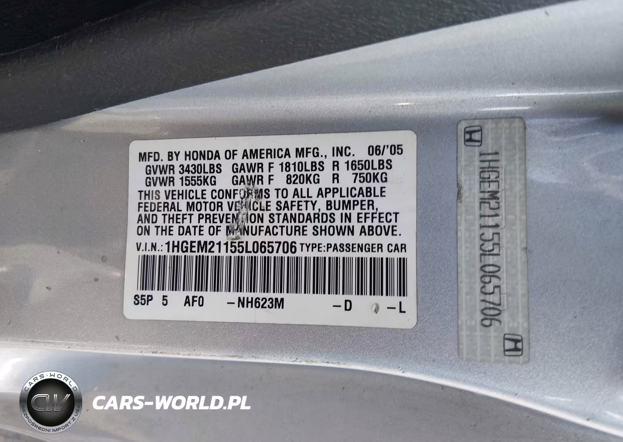 2005 Honda Civic Vp VIN:1HGEM21155L065706 - 9