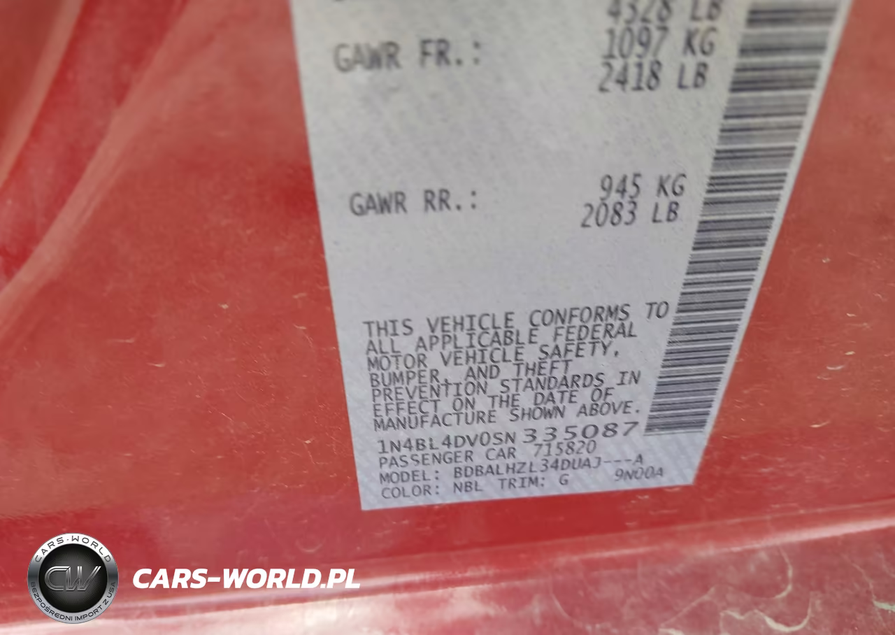 2025 Nissan Altima Sv Fwd VIN:1N4BL4DV0SN335087 - 9