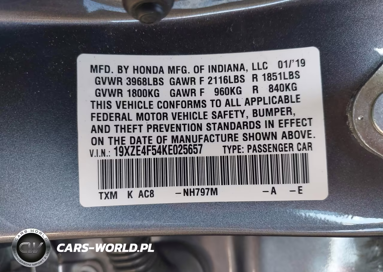 2019 Honda Insight Ex VIN:19XZE4F54KE025657 - 9