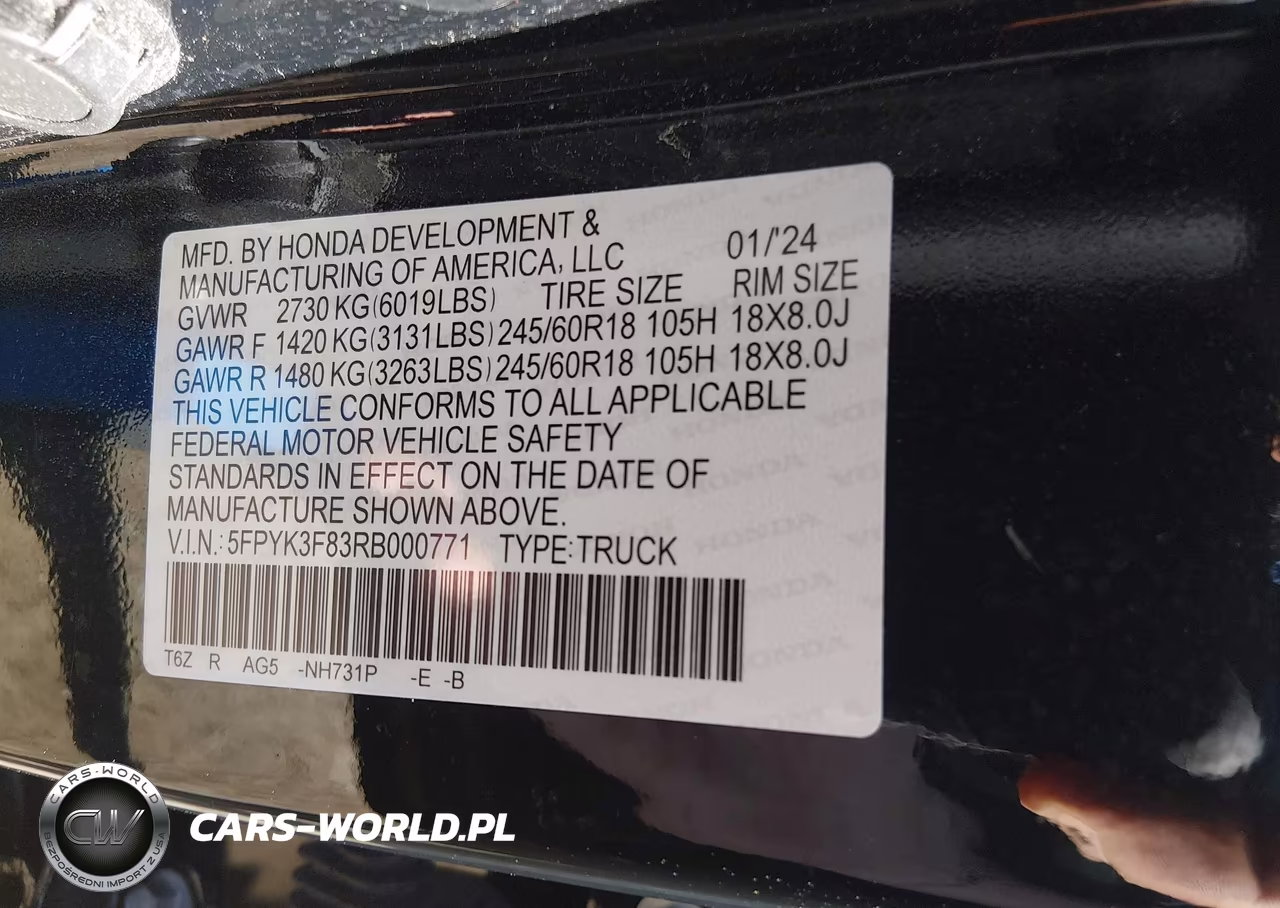 2024 Honda Ridgeline Black Edition VIN:5FPYK3F83RB000771 - 9