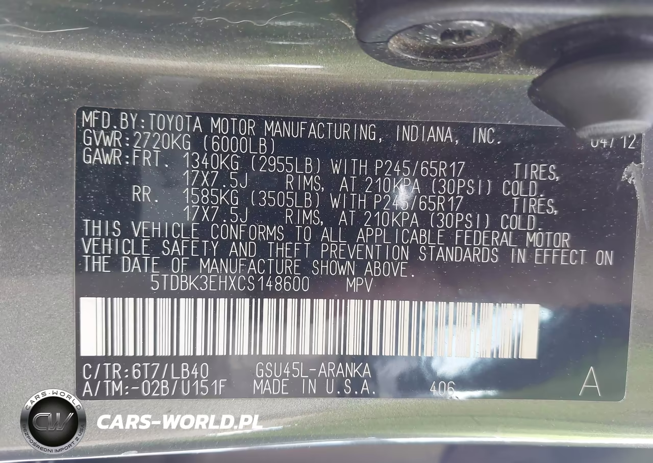 2012 Toyota Highlander Se V6 VIN:5TDBK3EHXCS148600 - 9