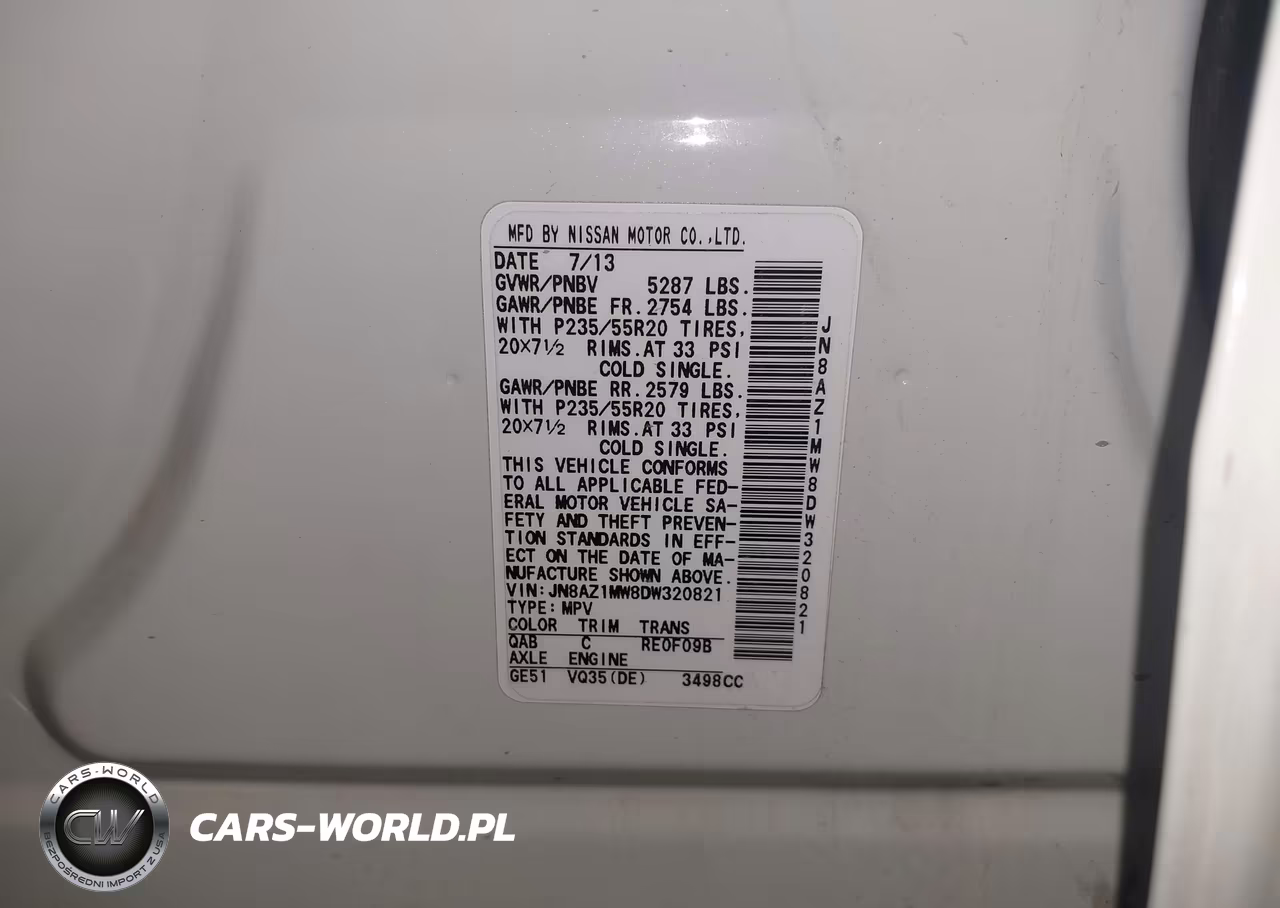 2013 Nissan Murano Le VIN:JN8AZ1MW8DW320821 - 9