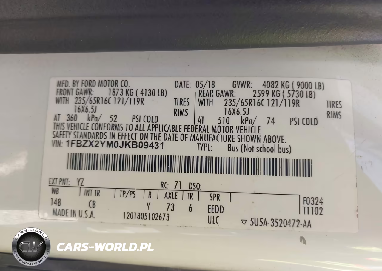 2018 Ford Transit-350 Xlt VIN:1FBZX2YM0JKB09431 - 9