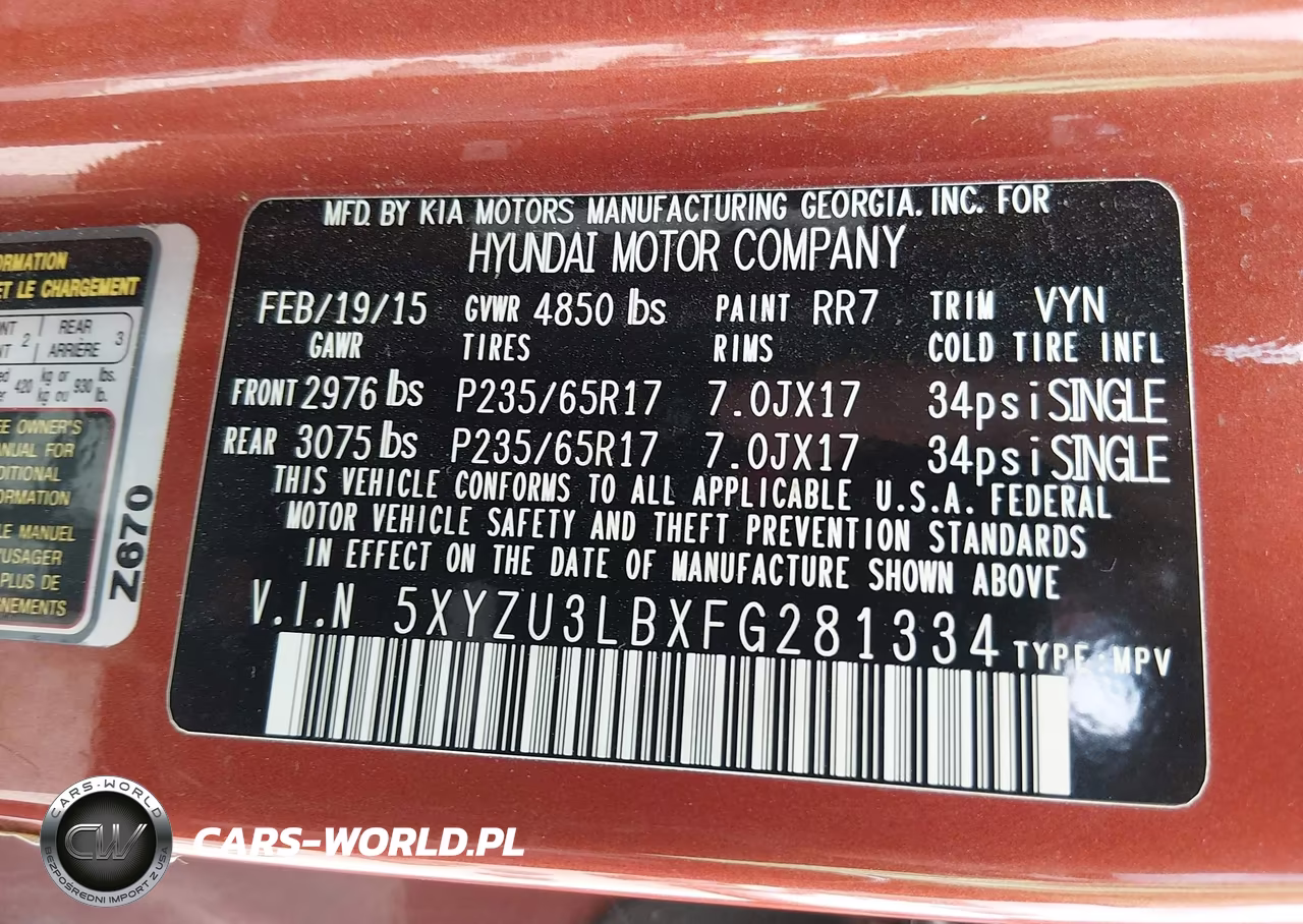 2015 Hyundai Santa Fe Sport 2.4L VIN:5XYZU3LBXFG281334 - 9