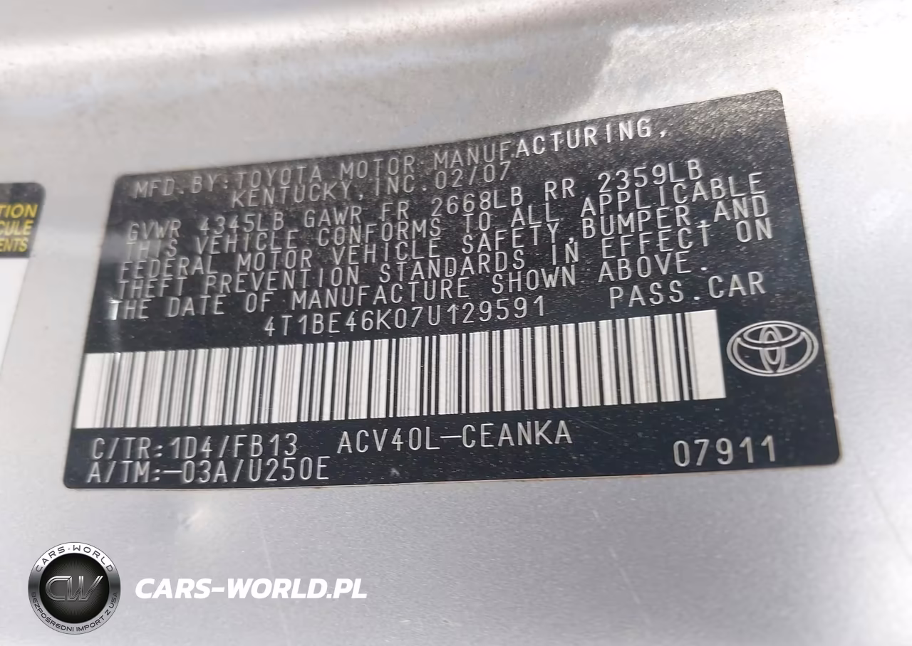 2007 Toyota Camry Le VIN:4T1BE46K07U129591 - 9
