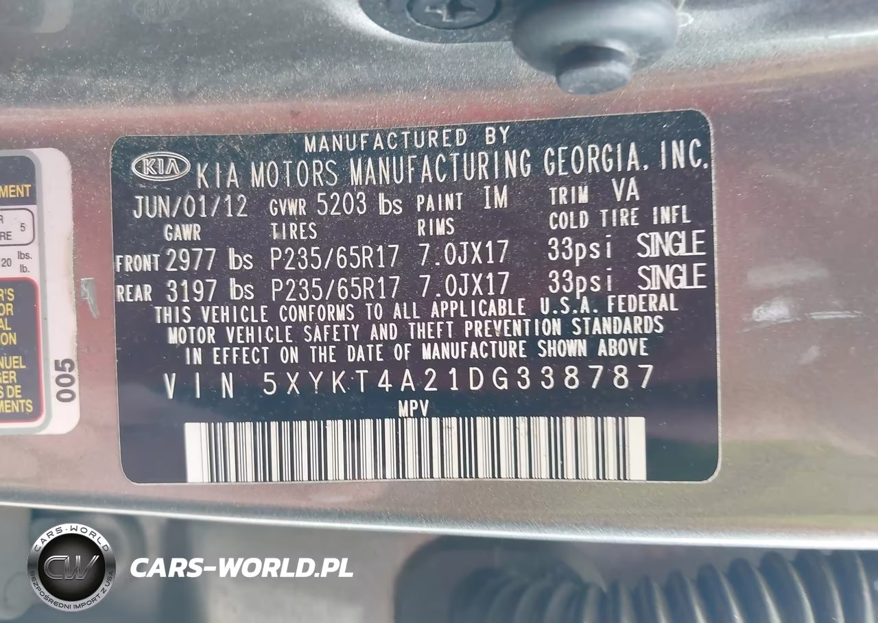 2013 Kia Sorento Lx V6 VIN:5XYKT4A21DG338787 - 9