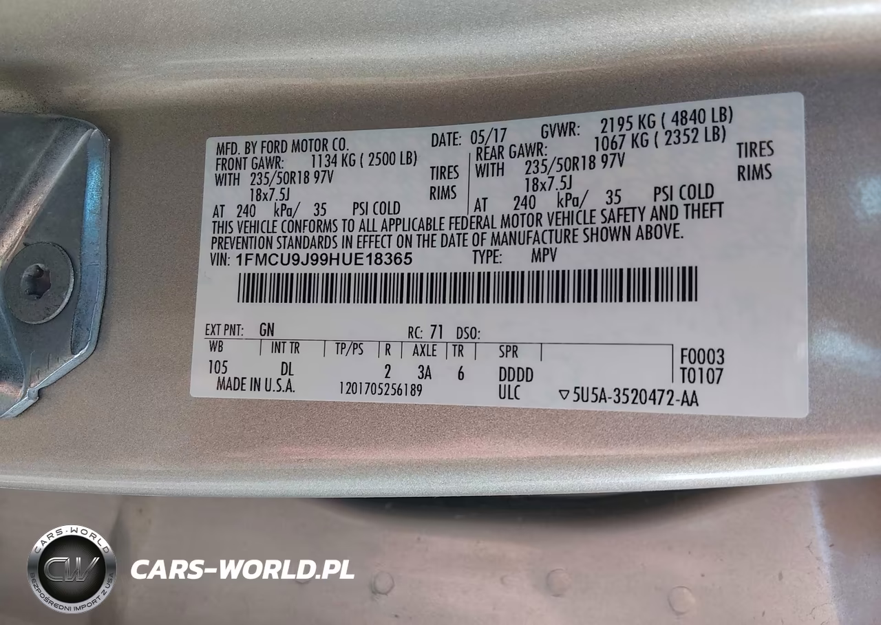 2017 Ford Escape Titanium VIN:1FMCU9J99HUE18365 - 9