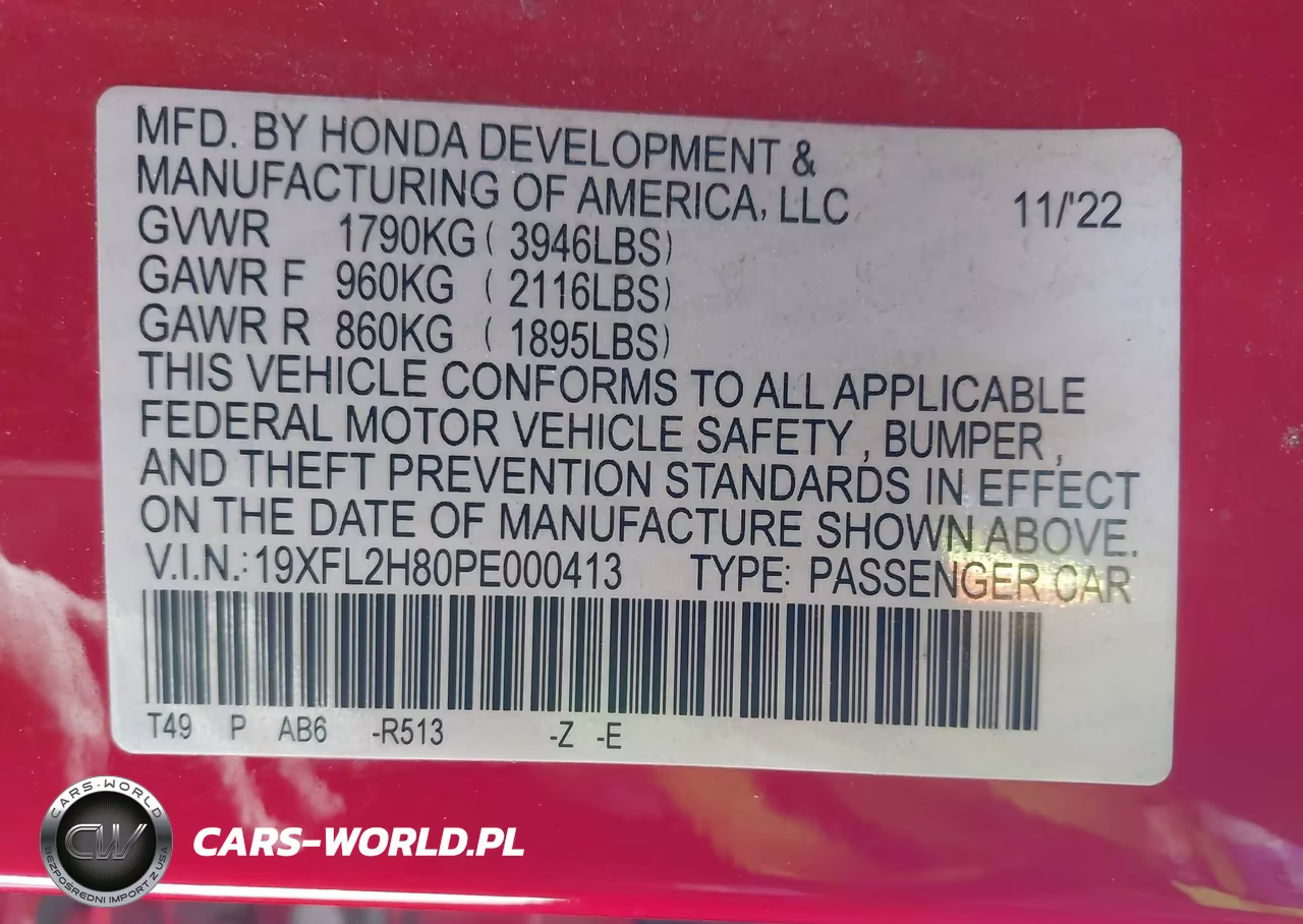 2023 Honda Civic Sport VIN:19XFL2H80PE000413 - 9