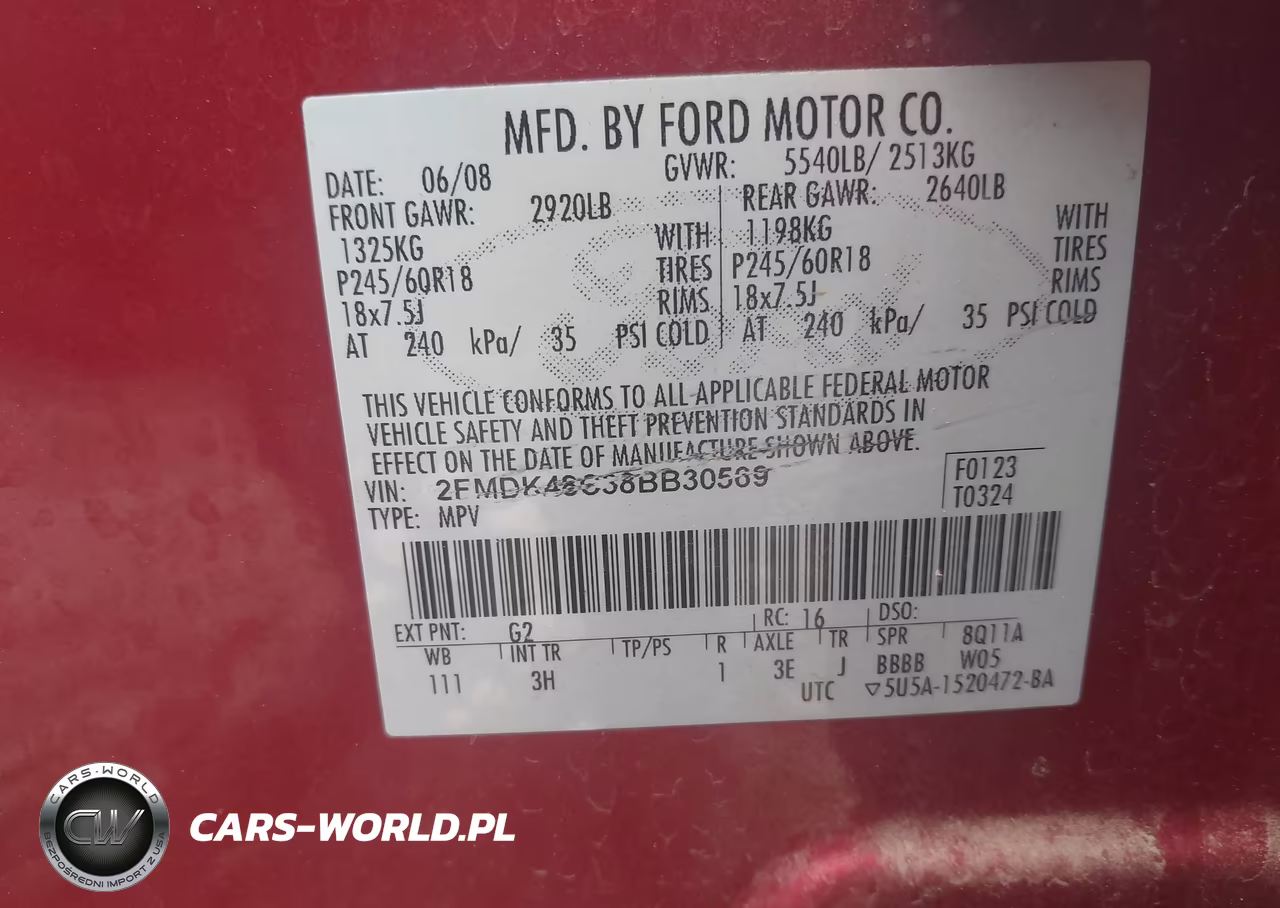 2008 Ford Edge Sel VIN:2FMDK48C38BB30569 - 9