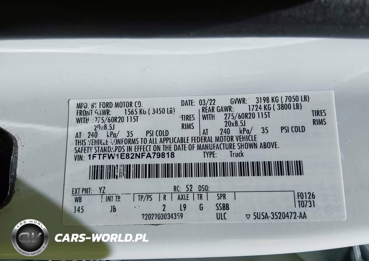 2022 Ford F-150 Xl VIN:1FTFW1E82NFA79818 - 9