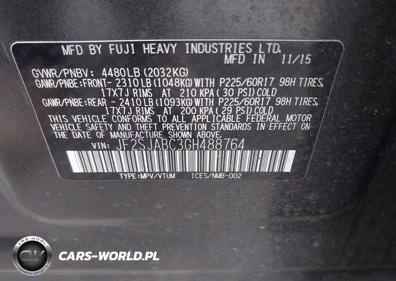 2016 Subaru Forester 2.5I VIN:JF2SJABC3GH488764 - 9