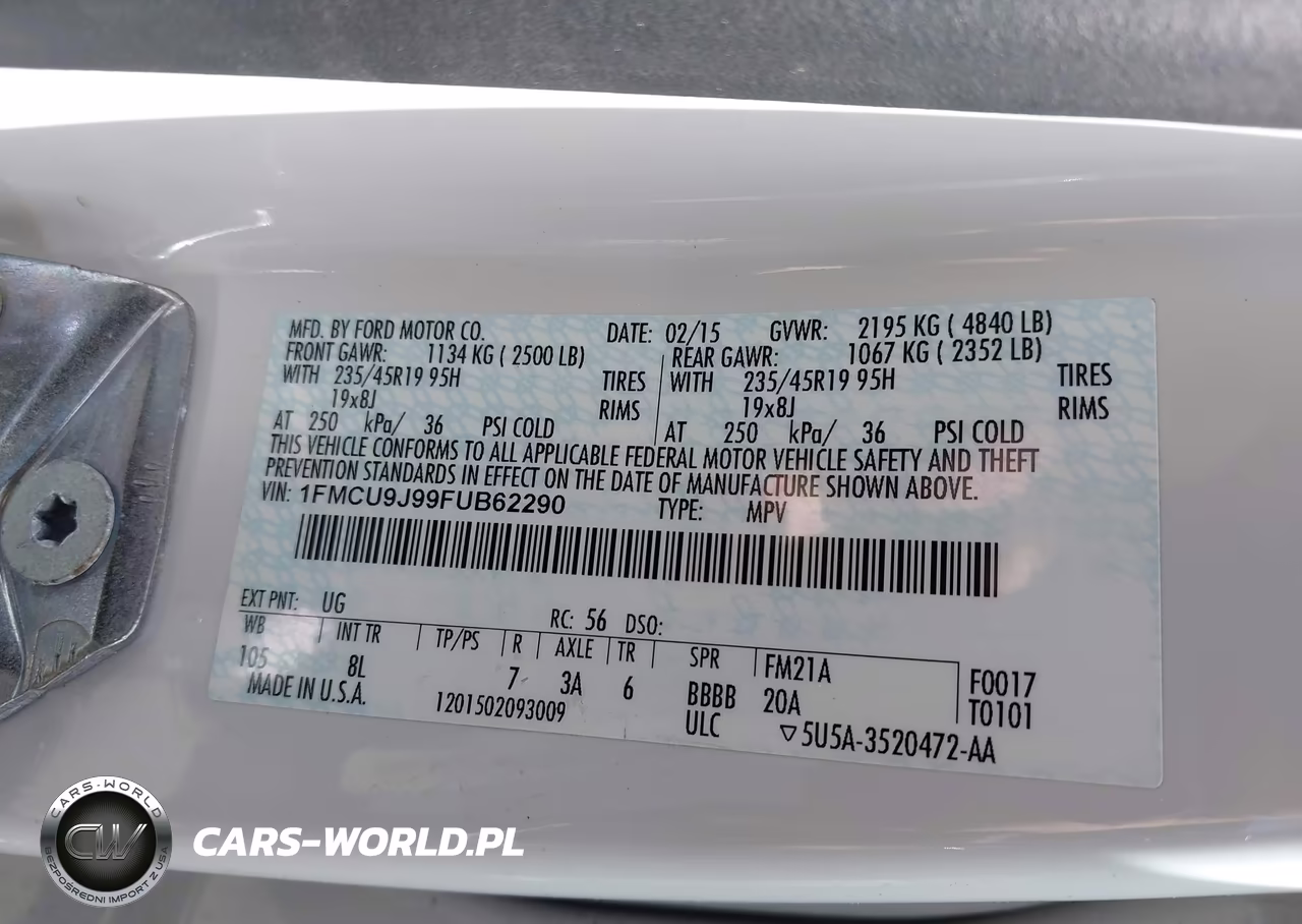 2015 Ford Escape Titanium VIN:1FMCU9J99FUB62290 - 9