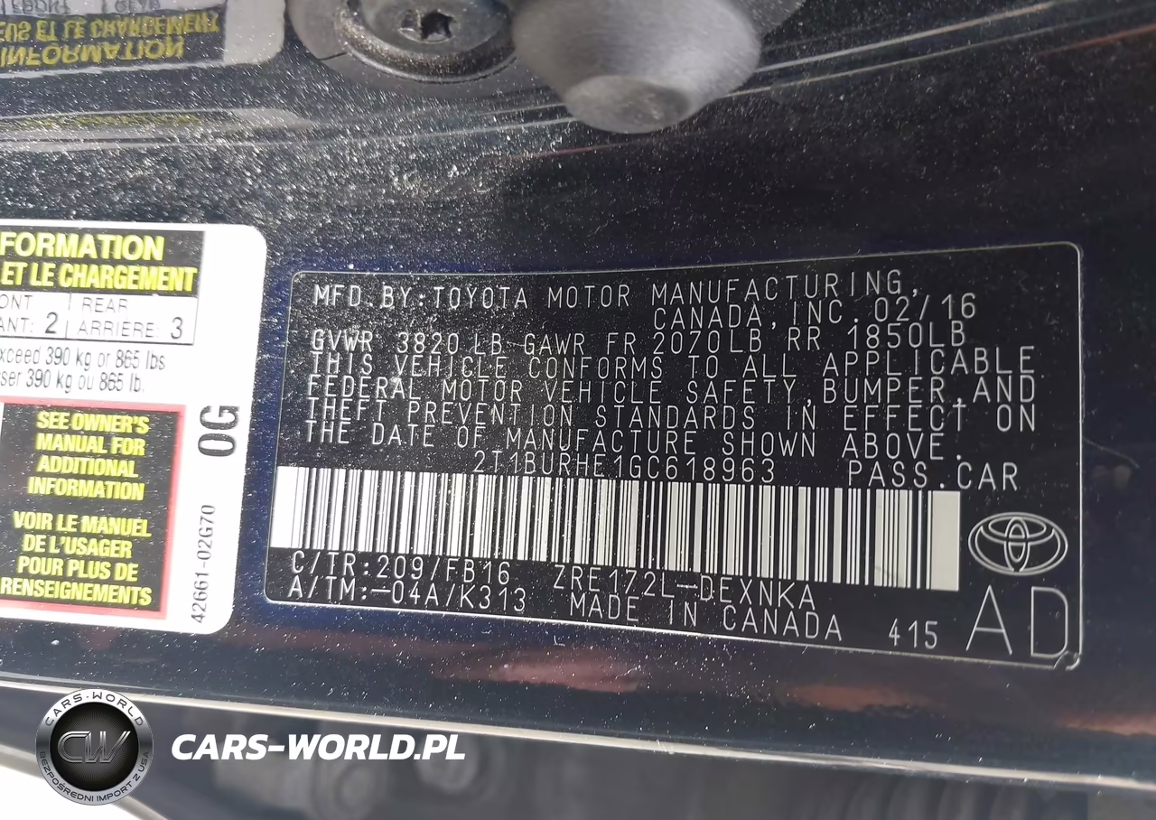 2016 Toyota Corolla Le VIN:2T1BURHE1GC618963 - 9