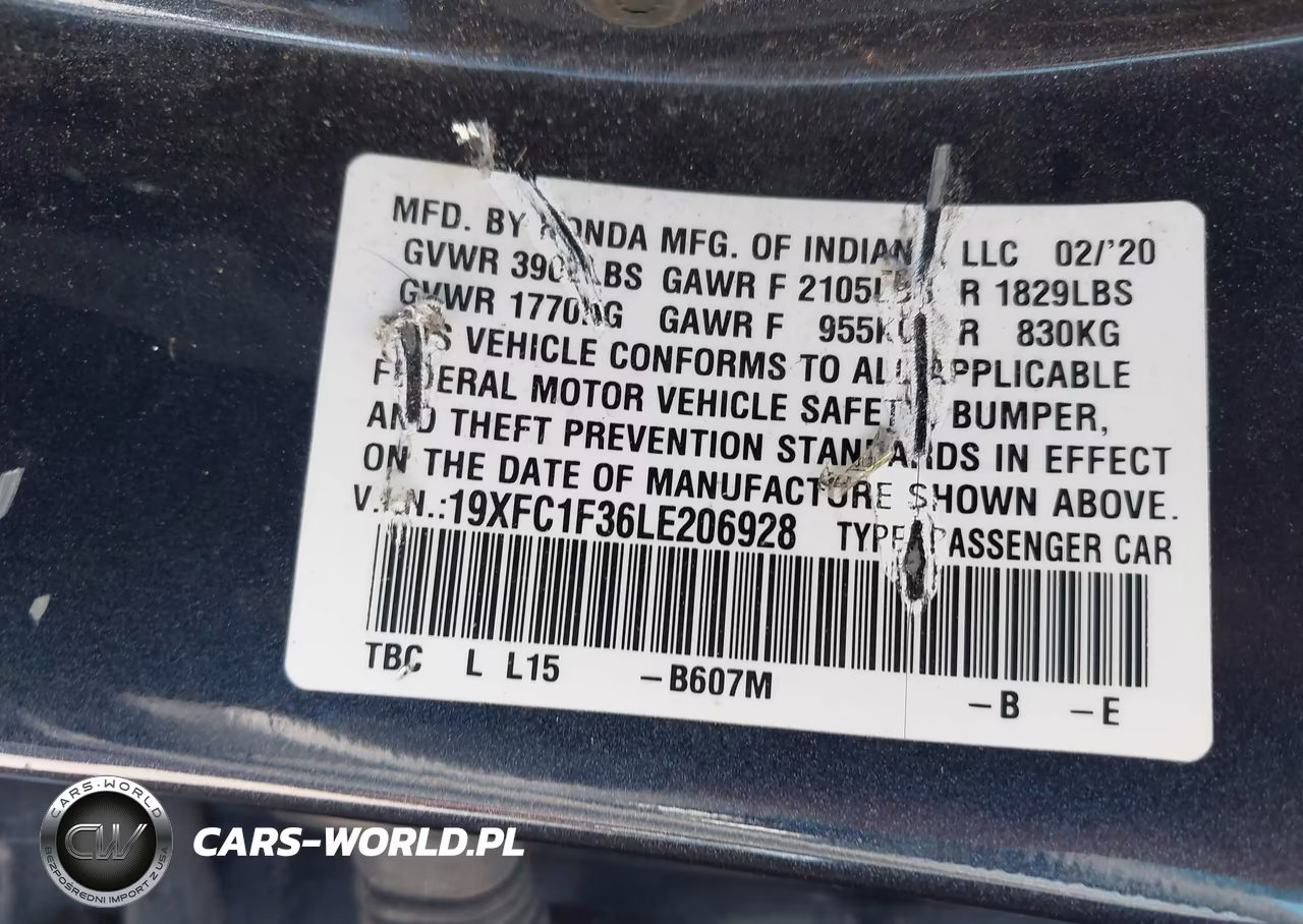 2020 Honda Civic Ex VIN:19XFC1F36LE206928 - 9