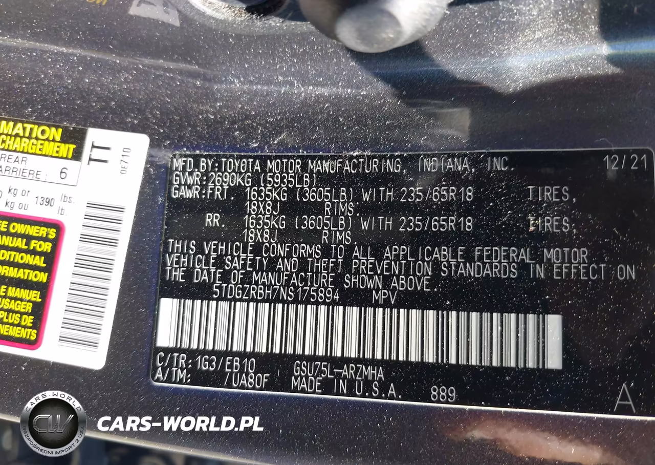 2022 Toyota Highlander Xle VIN:5TDGZRBH7NS175894 - 9