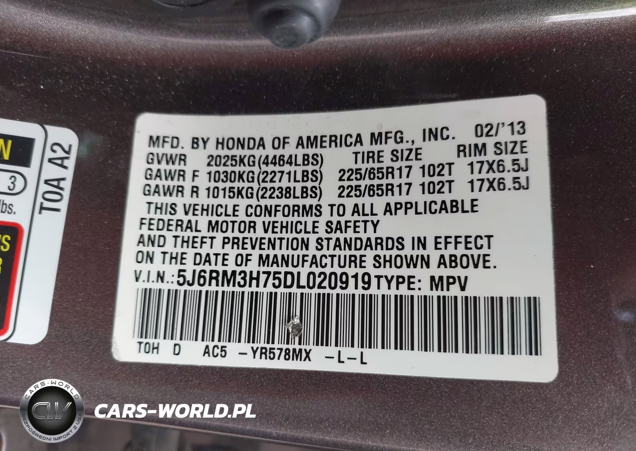 2013 Honda Cr-V Ex-L VIN:5J6RM3H75DL020919 - 9